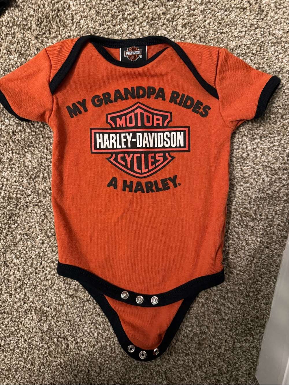 Harley-Davidson Orange Infant Bodysuit with Black Trim